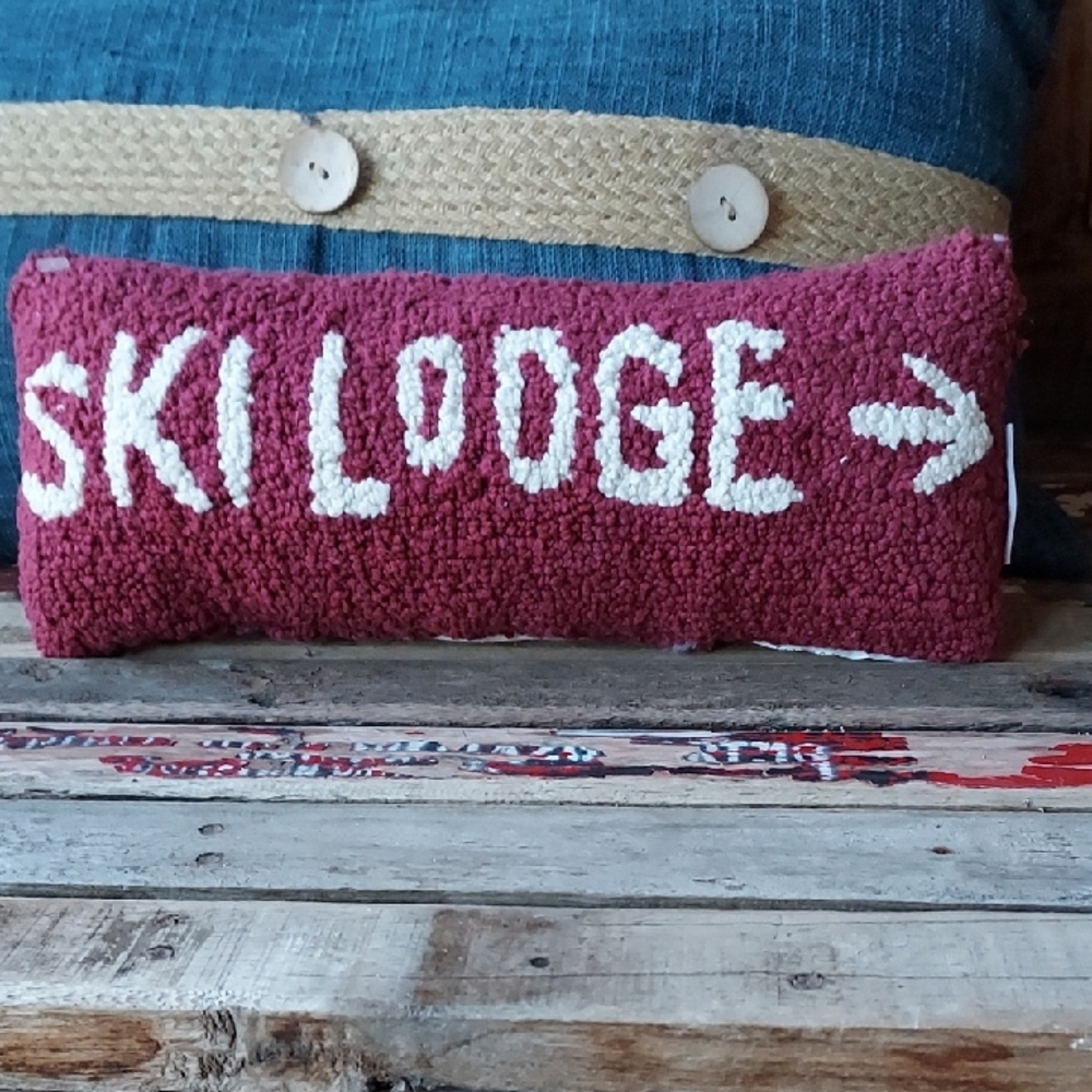 Storehouse "Ski  Lodge➡️" Small 13 X 6 Decorative Pillow - Burgundy & Cream